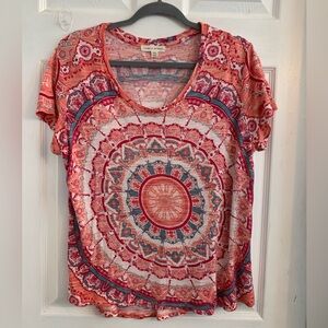Farmers Market Women’s Bohemian Red Mandala Short Sleeve Top. Size XL $8